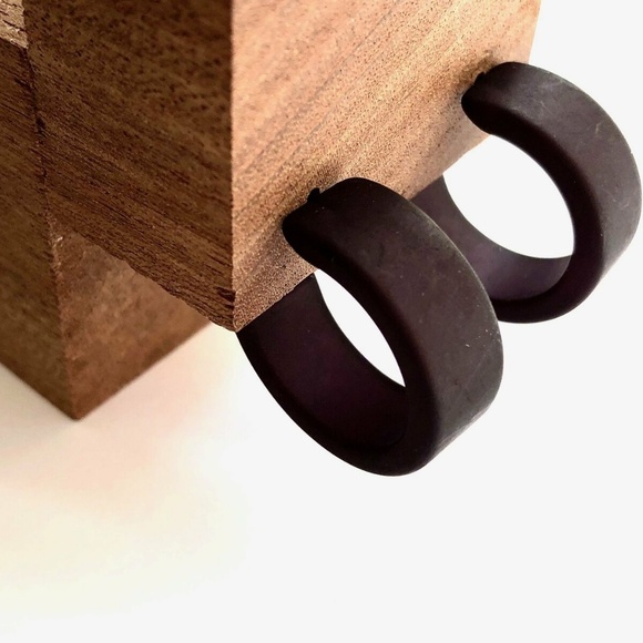 Black Frosted Wide Classic Hoop Earrings - Picture 6 of 8